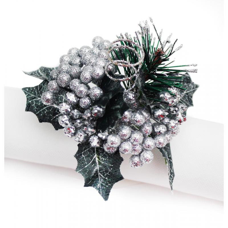 Pack Of 4 Glitter Berries Napkin Rings